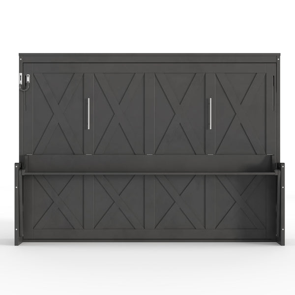 English Elm Queen Murphy Bed with Fold Down Desk Led Lighting and Usb Port for Home Office Dark Gray W1580S00457