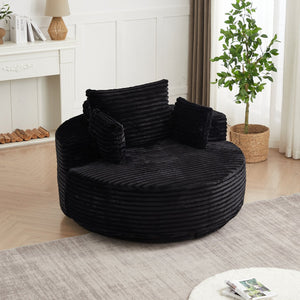 English Elm 55''l 55'l Faux Rabbit Fur Barrel Swivel Chair Cozy 360 Rotation Lounge Seat for Bedroom Black W834S00597