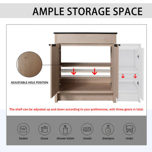 English Elm 42 Inch Freestanding Bathroom Vanity With Black Ceramic Sink & Ample Storage, Soft-Close Doors W999S00305