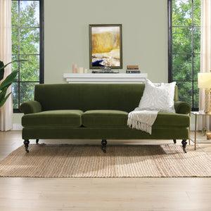 English Elm Jennifer Taylor Home - Alana Lawson Three-Cushion Olive Green Velvet Sofa - Timeless Elegance & Easy Care Comfort B2719P238314