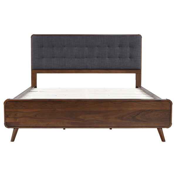 English Elm Carson Dark Walnut California King Platform Bed - Mid-Century Modern Design With Upholstered Headboard B062S00694