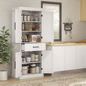English Elm Homcom 72" Tall Kitchen Pantry Cabinet With Farmhouse Style, 4 Barn Doors, Adjustable Shelves & Drawer W2225P229637
