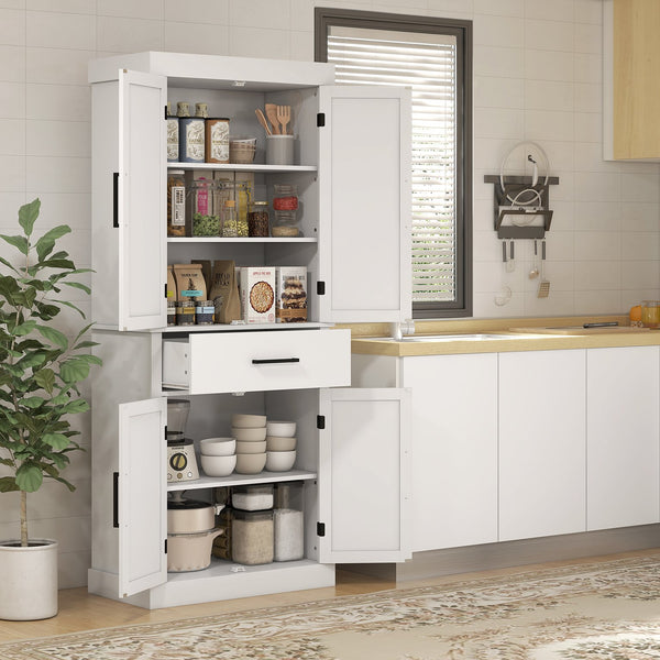 English Elm Homcom 72" Tall Kitchen Pantry Cabinet With Farmhouse Style, 4 Barn Doors, Adjustable Shelves & Drawer W2225P229637