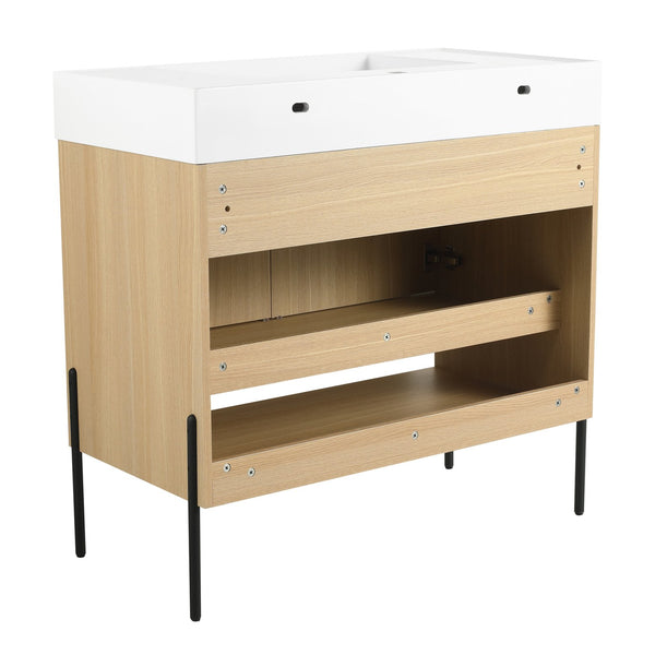 English Elm 36" Bathroom Vanity Combo With Resin Sink, Oak Finish, Stylish Storage & Easy Assembly For Modern Homes W1972S00009