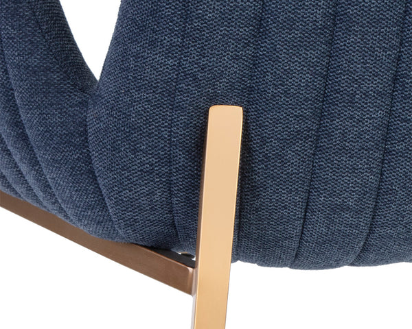 Sunpan Lucano Dining Armchair - Elegant Scooped Design with Vertical Channel Tufting and Gold Legs Belfast Navy