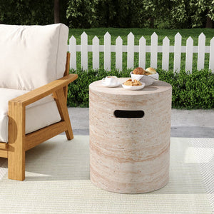 English Elm Christopher Knight Home® - Outdoor/Indoor Lightweight Concrete Side Table With Travertine Finish & Integrated Side Handle N773P253800Z