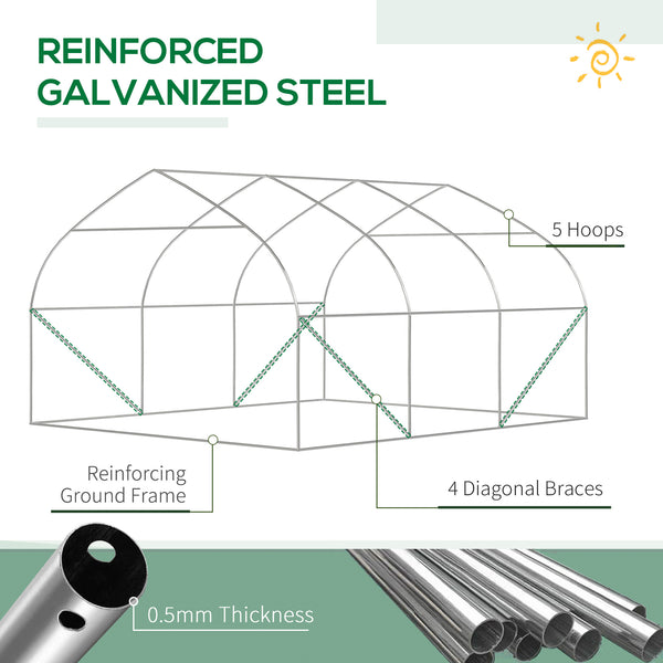 English Elm Outsunny Walk-in Tunnel Greenhouse Steel Frame Pe Cover Ventilated Garden Hot House W2225P217793