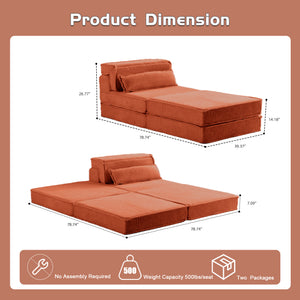 English Elm Compression Modular Floor Sofa Bed – Versatile, Cozy, No Assembly Required With Pillow & Ottoman, Orange W3723S00042