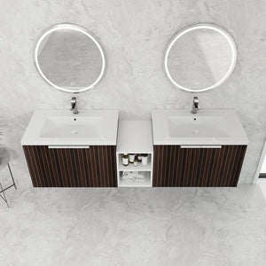 English Elm 72 Inch Soft Close Vanity with Resin Sink & Small Shelves, Wall-Mounted 72" Dual-Door Storage, Eco Plywood Finish W999S00261