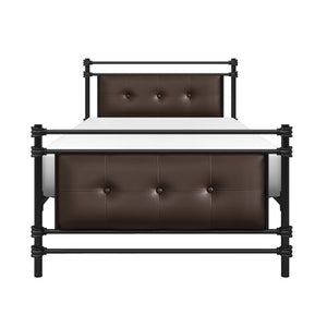English Elm 1pc Twin Platform Bed Jayla Collection Black Metal Frame with Brown Faux Leather Button-Tufted Headboard Footboard 40.25"x77.75" B011P364408