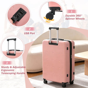 English Elm Luggage 5 Piece Hardside Abs Set with Front Access Carry on and Tsa Spinner Wheels Light Pink N732P391557U