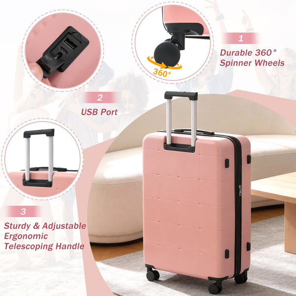 English Elm Luggage 5 Piece Hardside Abs Set with Front Access Carry on and Tsa Spinner Wheels Light Pink N732P391557U