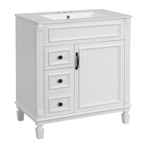 English Elm 30" French-Inspired Bathroom Vanity With Ceramic Sink & Dual Drawers - Elegant Storage Solution! N710P323328K