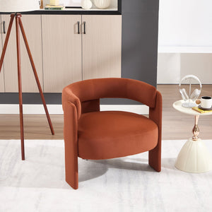 English Elm Accent Chair Velvet Upholstered Mid Century Modern Seat with Tapered Wood Legs for Any Room Orange W3244P417189