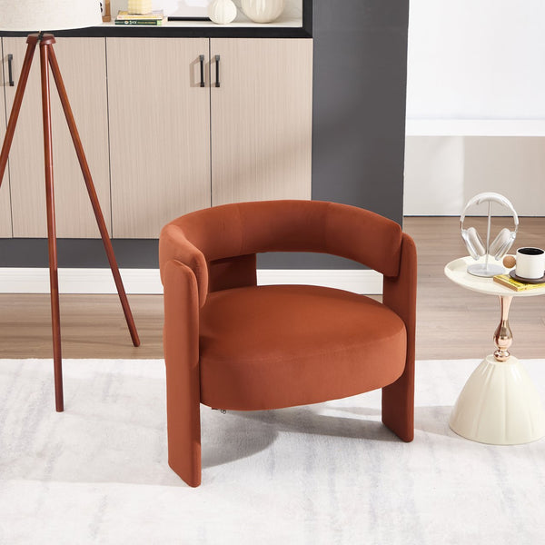 English Elm Accent Chair Velvet Upholstered Mid Century Modern Seat with Tapered Wood Legs for Any Room Orange W3244P417189