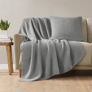 JLA Home INK+IVY - Throw ultra-soft knit 50x60 inch cottage-style acrylic throw — machine washable, durable cozy layer Grey II50-1138