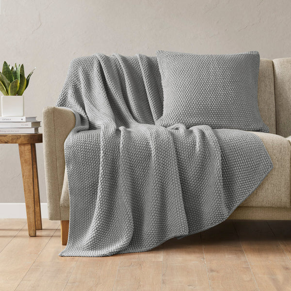 JLA Home INK+IVY - Throw ultra-soft knit 50x60 inch cottage-style acrylic throw — machine washable, durable cozy layer Grey II50-1138
