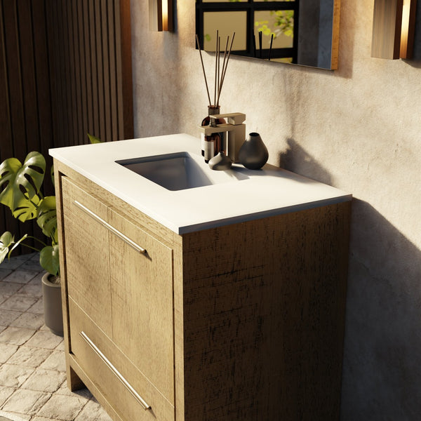 English Elm Lafarre Rustic Acacia 36" Bath Vanity w/ White Quartz Top, Gun Metal Faucet, Soft-Close Storage B2731P337003