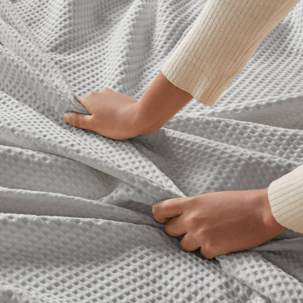 JLA Home Madison Park - Cotton Waffle Weave Blanket — Ultra-Soft Breathable 100% Cotton, OEKO-TEX Certified, Machine Washable Grey BR51N-3835