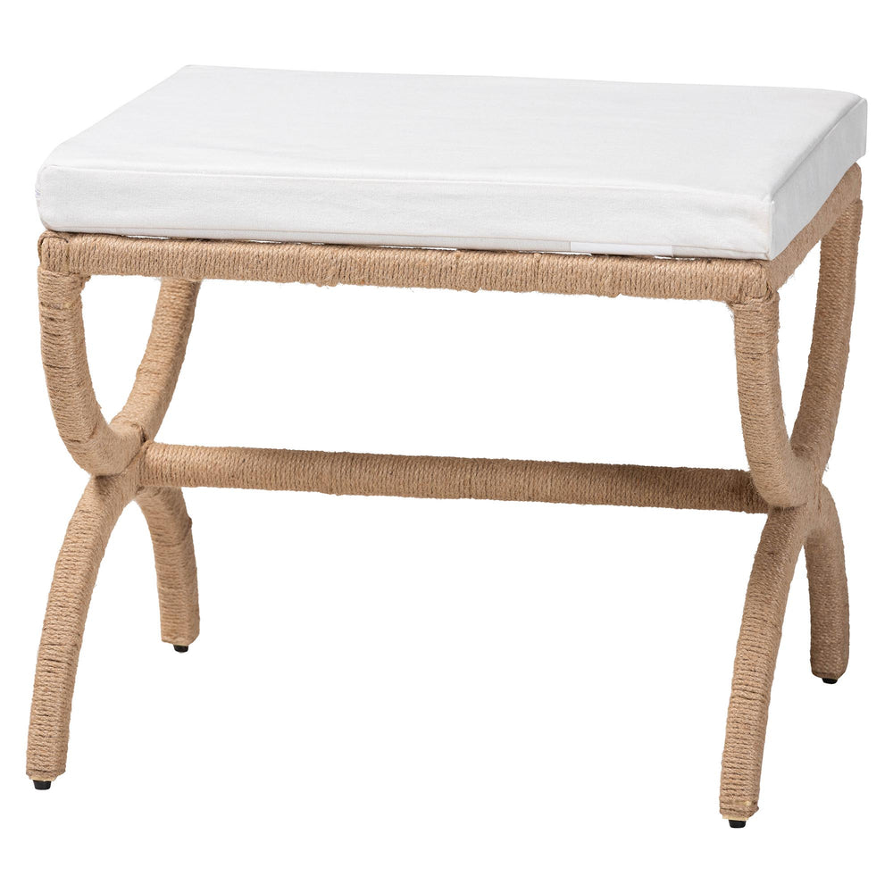 English Elm Modern Rattan Woven Square Footstool Openwork Boho Accent for Living Spaces B2750P467809