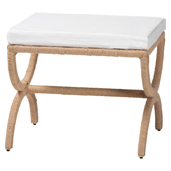 English Elm Modern Rattan Woven Square Footstool Openwork Boho Accent for Living Spaces B2750P467809