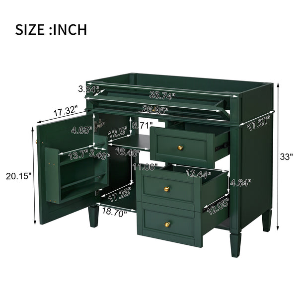 English Elm 36'' Modern Bathroom Vanity Cabinet with Tip-Out Drawer, Adjustable Shelf, Smooth Metal Slides, Solid Wood Frame Green N710P186084F