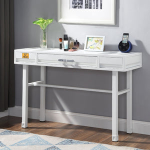 English Elm Metal Vanity Desk with Recessed Panel Design, One Drawer Accent Table for Stylish Bedroom Focal Point White B016P317132