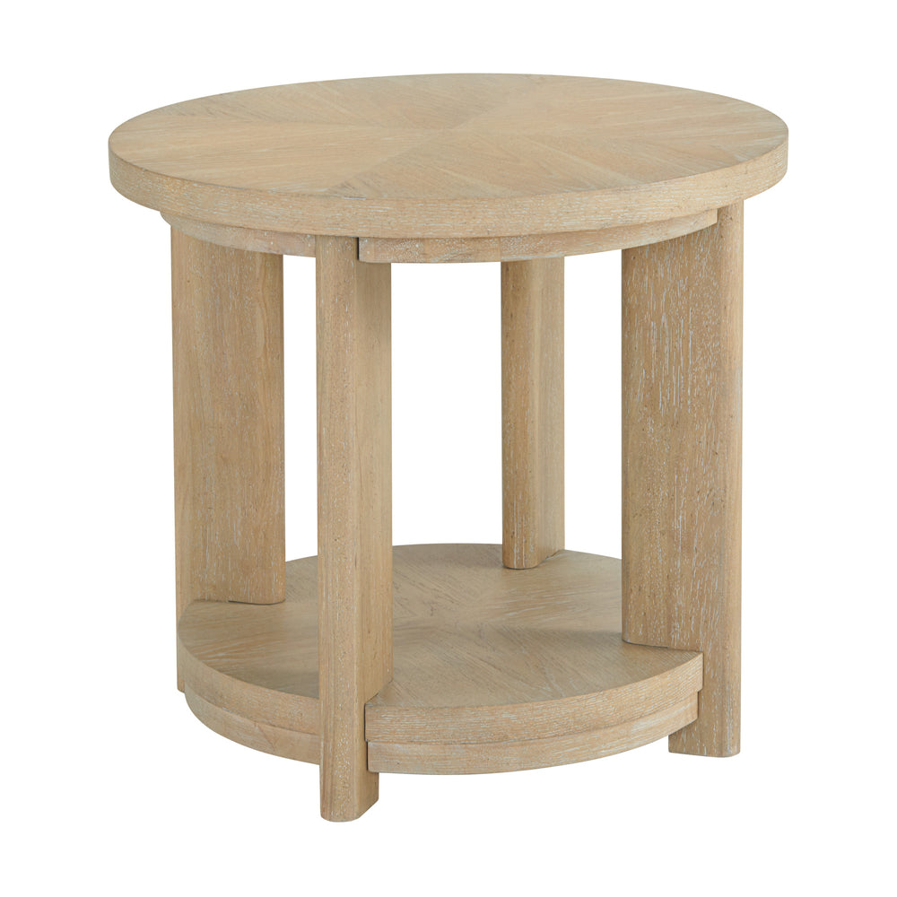 English Elm Wallace & Bay - Tan Round Accent Table — Contemporary Solid Wood Sand Dune Finish, Easy-Care 26" Round Surface, 24" High Elegant Design B2709P212396