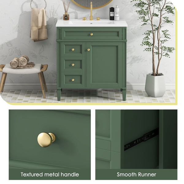 English Elm 30'' Modern Bathroom Vanity With Ceramic Sink, Ample Storage & Soft-Close Drawers For Elegance N710P206904F