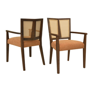 English Elm Christopher Knight Home® - ARM Mid-Century Dining Chair with Rattan Back & Upholstered Foam Seat, Solid Rubberwood Frame Caramel,Walnut N771P254005W