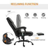 English Elm Vinsetto High Back Massage Office Chair With 6 Vibration Points, Pu Leather Reclining Computer Chair, Ergonomic Office Chair With Footrest Adjustable Height and Remote, Black