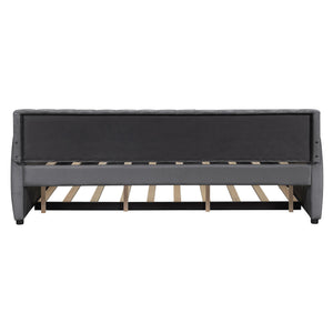 English Elm Full Size Velvet Upholstered Daybed with Pull Out Trundle and Wood Slat Support Gray LP100121AAE