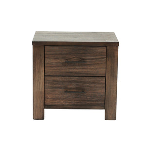 English Elm Wood Nightstand with 2 Drawers Brown Wood Finish, Contemporary Bedside Table, Durable Storage Piece SR014881