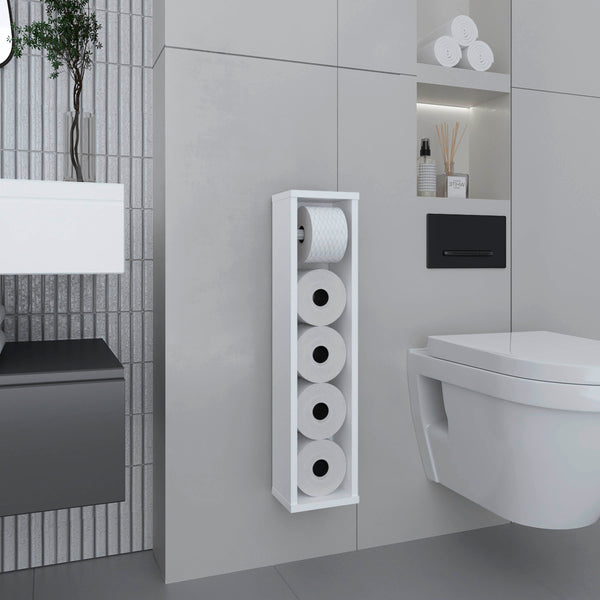 English Elm Bali Slim 28" Toilet Paper Holder with Six-Roll Storage and Top Shelf for Small Bathroom Spaces White 29.2 L x 7.1 W x 3.2 H B200P235859