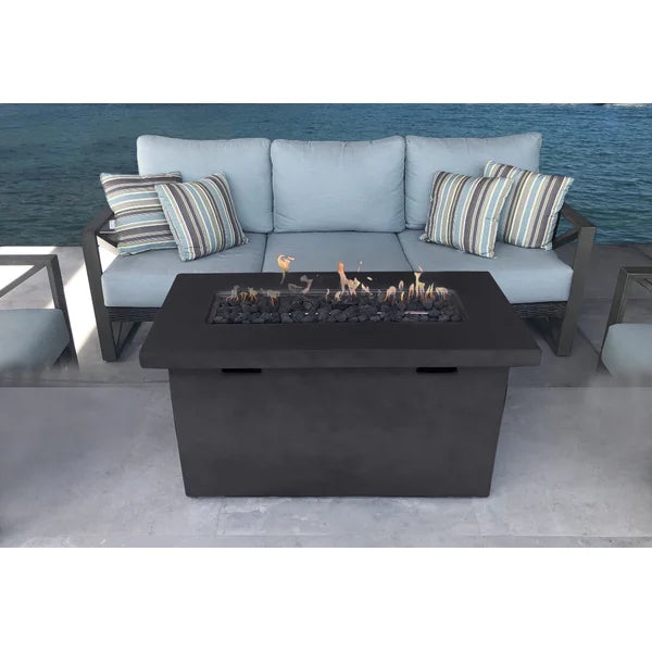 English Elm 25" Fiber Reinforced Concrete Propane Outdoor Fire Pit Table with Hidden Tank Storage and Cover, Stylish Lava Rocks, Push-Button Flame Control, Durable Patio Centerpiece Charcoal B120P205011
