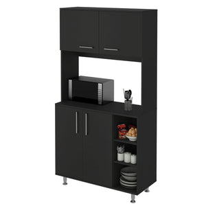 English Elm Colorado Pantry Cabinet with Hutch and Bottom Cabinet, Three Open Shelves, Spacious 37" Prep Surface Black 42 L x 21 W x 5 H B128S00134