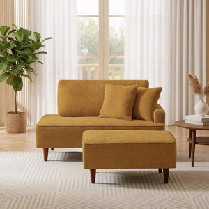 English Elm Indoor Boucle Chaise Lounge with Detachable Ottoman Convertible Daybed Bedroom Reading Nook Orange W5515P438710