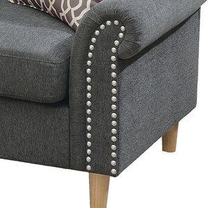 English Elm Reversible Tufted Velvet Sectional Sofa with Reversible Chaise, Nailhead Trim and Accent Pillows Slate 34 L x 88 W x 23 H B089P389528