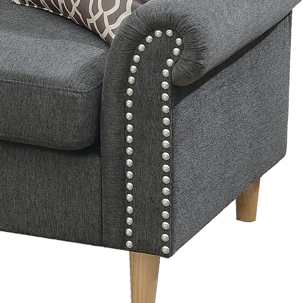 English Elm Reversible Tufted Velvet Sectional Sofa with Reversible Chaise, Nailhead Trim and Accent Pillows Slate 34 L x 88 W x 23 H B089P389528