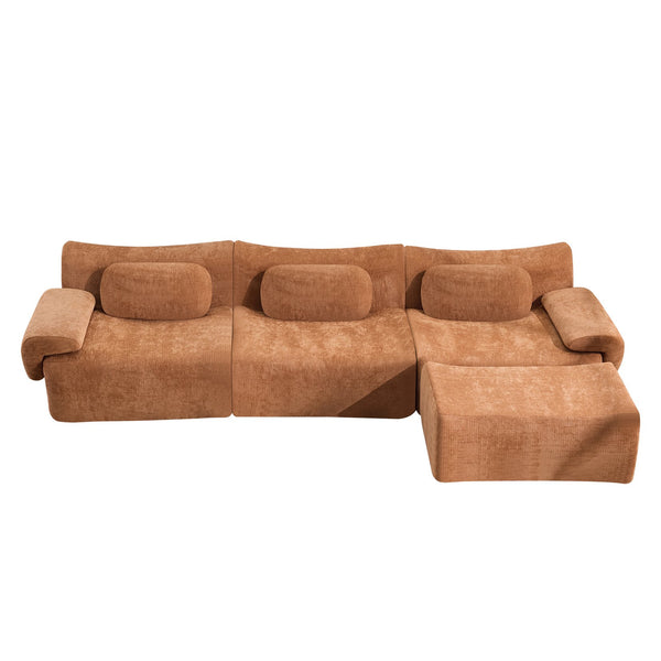 English Elm Modular Chenille Deep Seat Sectional Sofa with Bamboo Frame for Living Room Lounge Orange W1829S00070