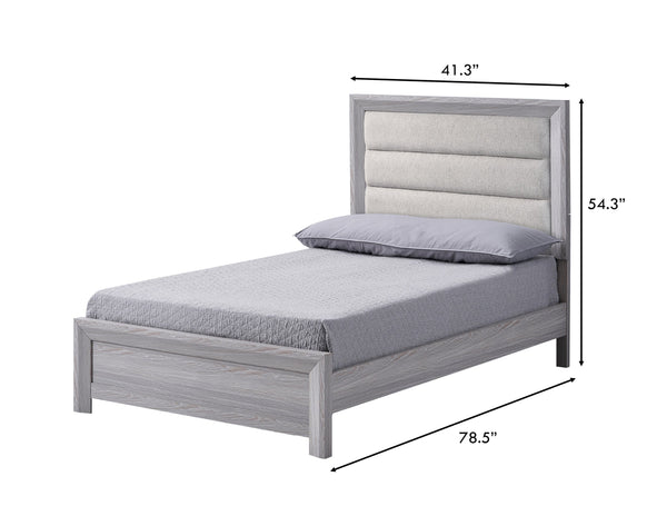 English Elm 1pc Twin Panel Bed with Plush Channel Tufted Headboard, Neutral Finish, Contemporary Frame, Easy Assembly Driftwood,Gray 44.8 L x 35 W x 6.1 H B2741S00208