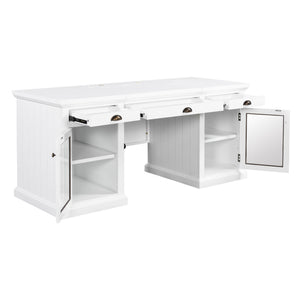 English Elm 67" White Executive Desk with Cabinet Storage Drawers and Usb Ports for Home Office N751S415499K