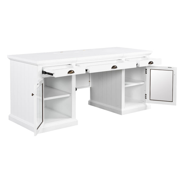 English Elm 67" White Executive Desk with Cabinet Storage Drawers and Usb Ports for Home Office N751S415499K