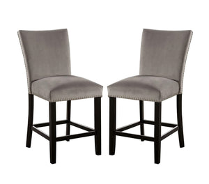 English Elm Light Gray Flannelette Counter Dining Chairs Nailhead Trim Ladder Back Set of Two B2741P416581
