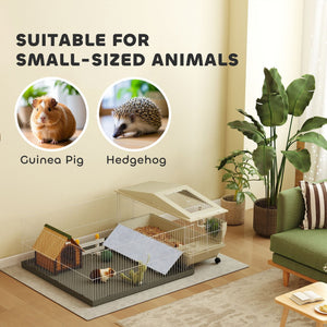 English Elm Small Animal Habitat with Oxford Playpen Waterproof Base Hay Feeder and Locking Wheels T3971P407716