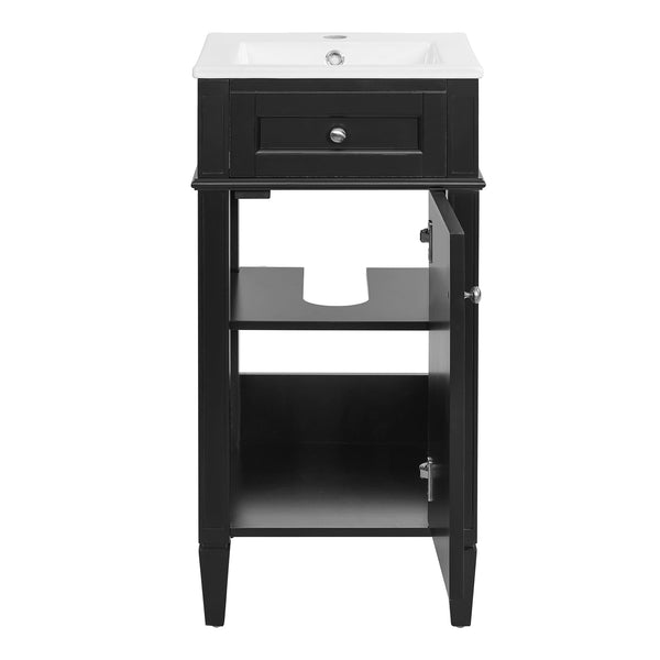 English Elm 16-inch French Style Freestanding Vanity Set with Ceramic Sink and Soft Close Cabinet Black N710P405388B