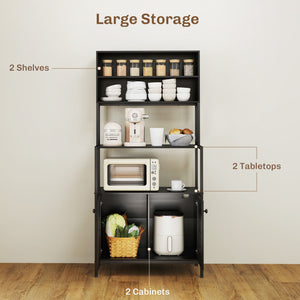 English Elm Convenient Matte Black Bakers Rack with Power Outlets Usb Ports and Open Shelving T3971P429706