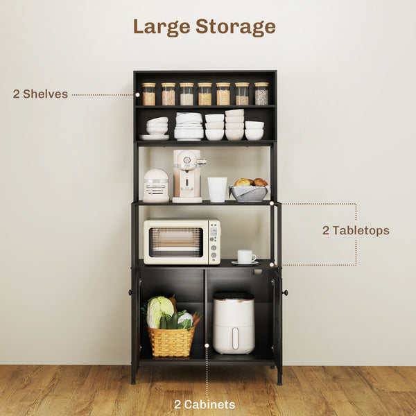 English Elm Convenient Matte Black Bakers Rack with Power Outlets Usb Ports and Open Shelving T3971P429706