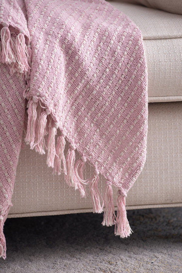 English Elm 50X60" Decorative Cotton Throw Blanket Set - 2 Pack In Pink & Tan With Playful Tassels For Cozy Style W2078P345497