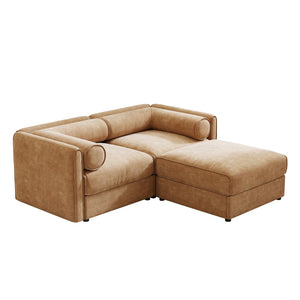 English Elm Stylish Camel Chenille 2-Seater Sofa With Ottoman Storage, Ergonomic Comfort & Modular Design W714S01225-GIGA
